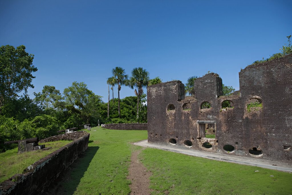 Brick walls of Fort Zeelandia, Guyana. Fort Zealand is located on the island of the Essequibo river